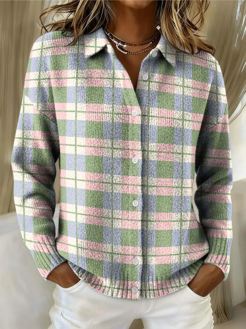 Lena™ – Camicia a quadri in fresche tonalità pastello, in morbido tessuto tipo hoodie